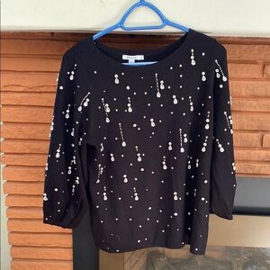 Chico's Black Embellished 3/4 Sleeve Blouse